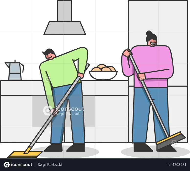 Janitor cleaning apartment  Illustration