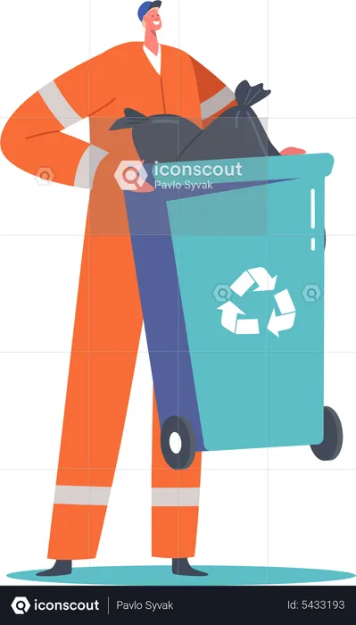 Janitor with Recycling Litter Bin for Sorting Wastes  Illustration