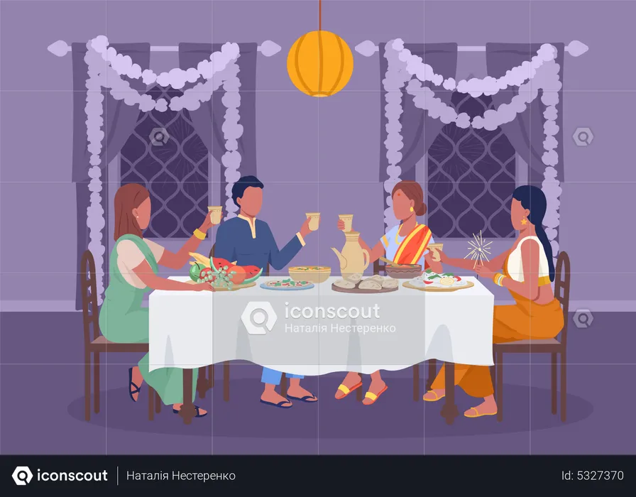 Jantar festivo no diwali  Ilustração