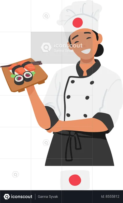 Japanese Chef Display Sushi  Illustration