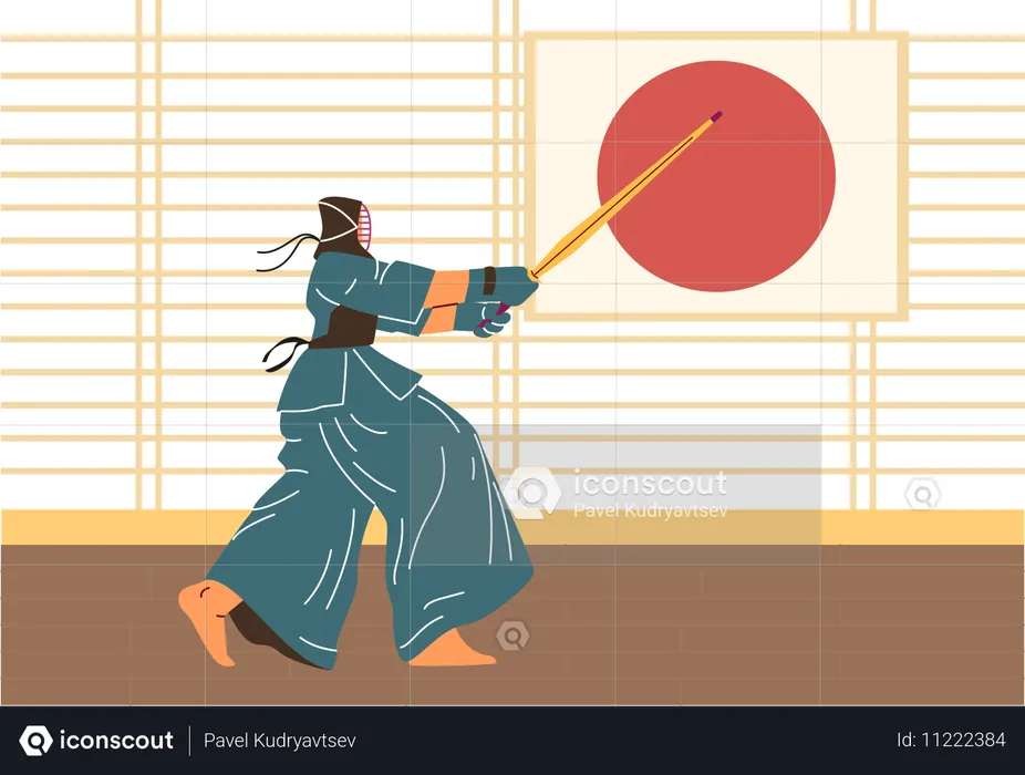 Japanese Kendo Indoor Training  Illustration