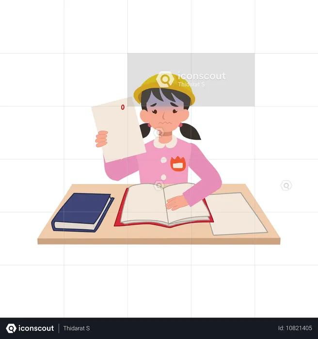Japanese Kindergarten Student Reacting to Exam Failure  Illustration