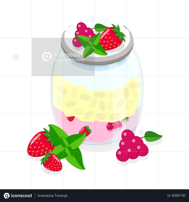 Jar of strawberry pudding  Illustration