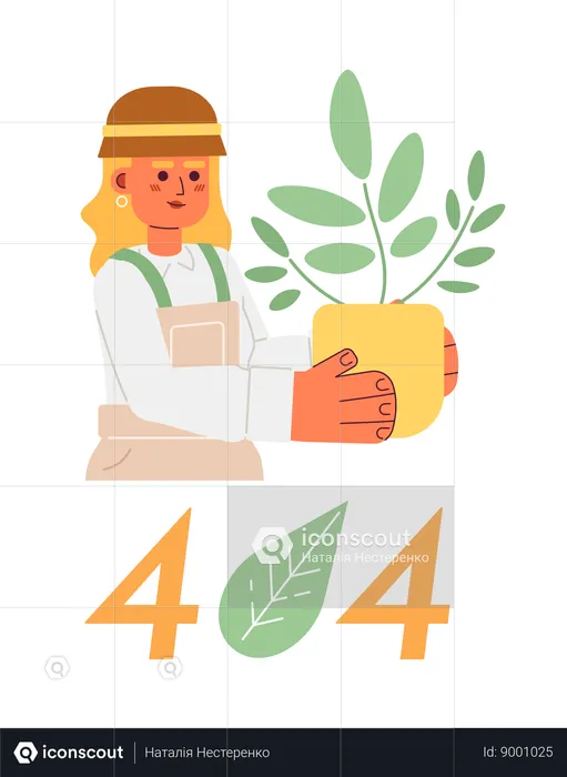 Jardineiro com planta de casa e mensagem flash de erro 404  Ilustração