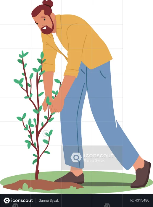 Jardinero plantando arboles  Ilustración