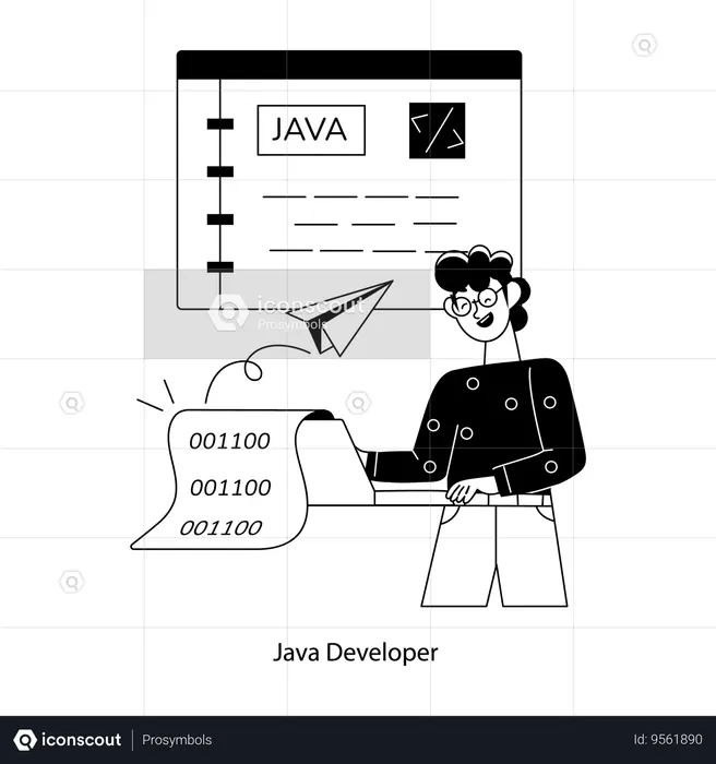 Java Developer Working On Programming  Illustration