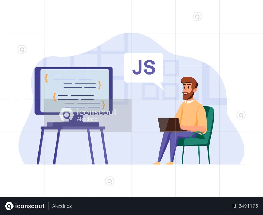 Javascript developer working using big screen  Illustration