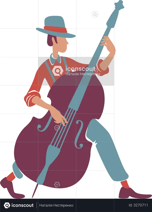 Jazz band musician with double bass  Illustration