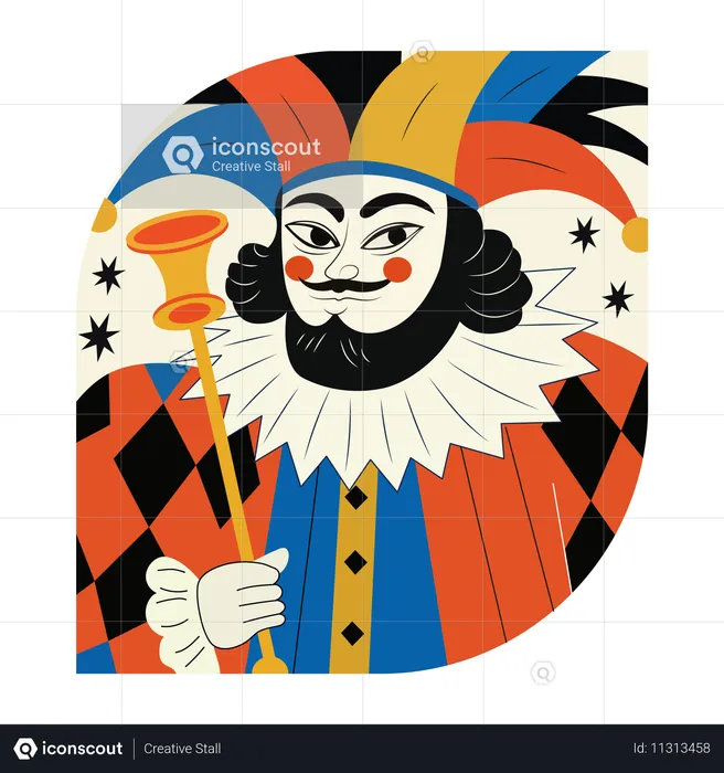 Jester, clown, character, poker, casino,  Illustration