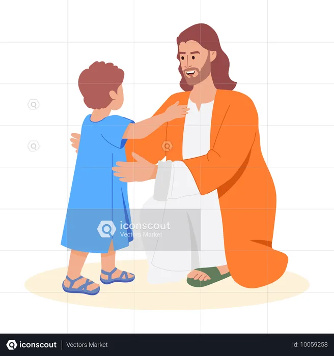 Jesus abraçando com criança  Ilustração