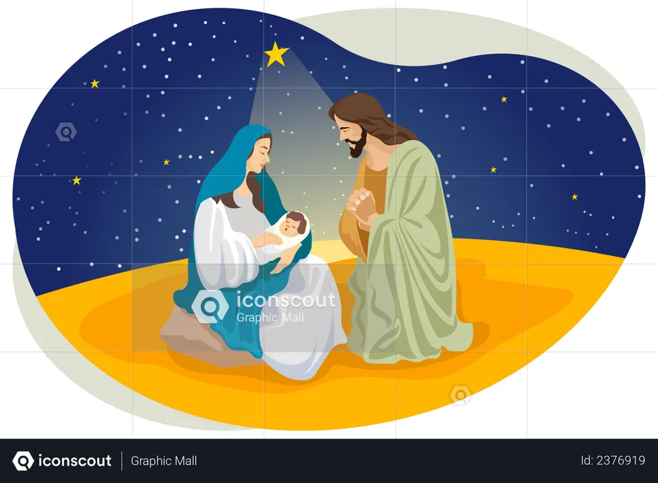 Jesus and mother Mary  Illustration