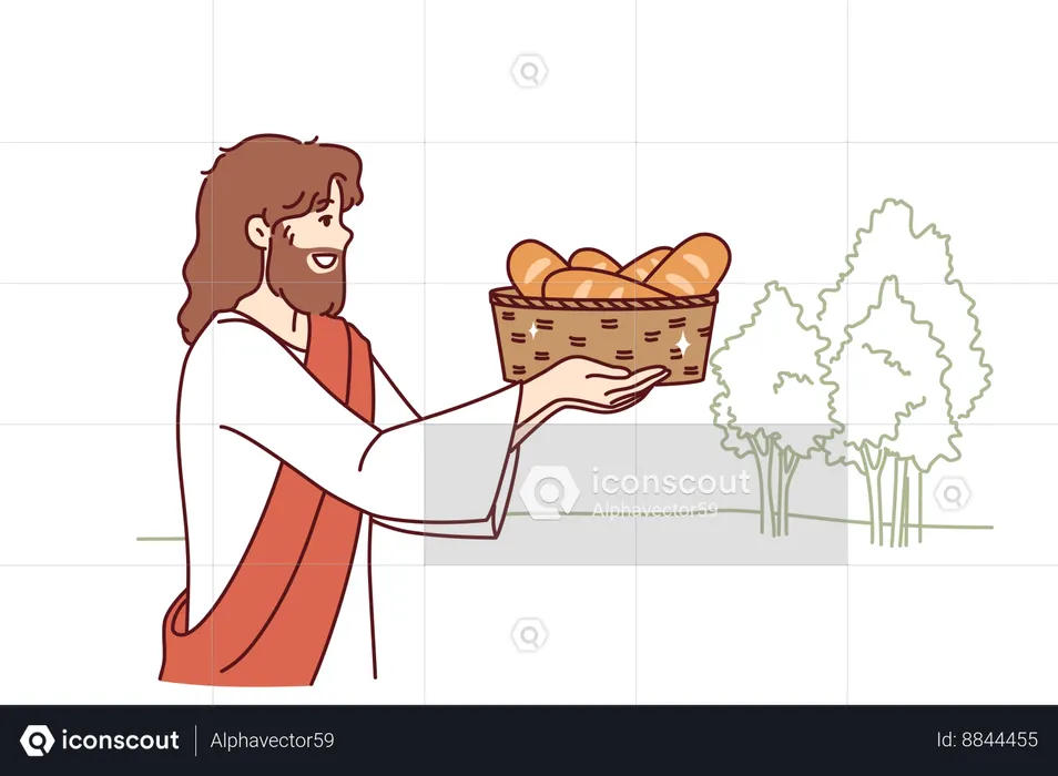 Jesus carries bread in basket  Illustration