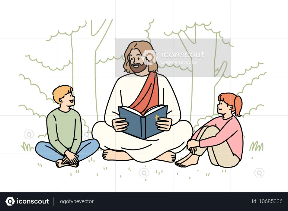 Jesus christ reading bible for children  Illustration