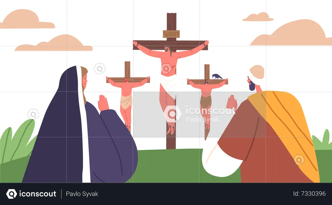 La Crucifixion de Jésus, une scène biblique profonde illustrant le sacrifice ultime de Jésus  Illustration