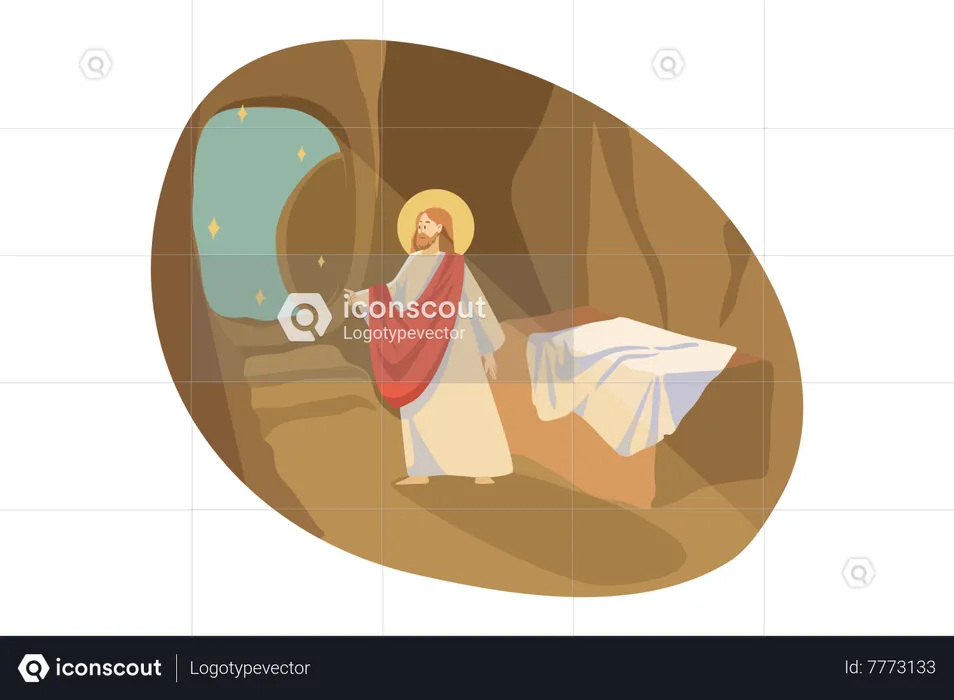 Jesus looking at holy light  Illustration