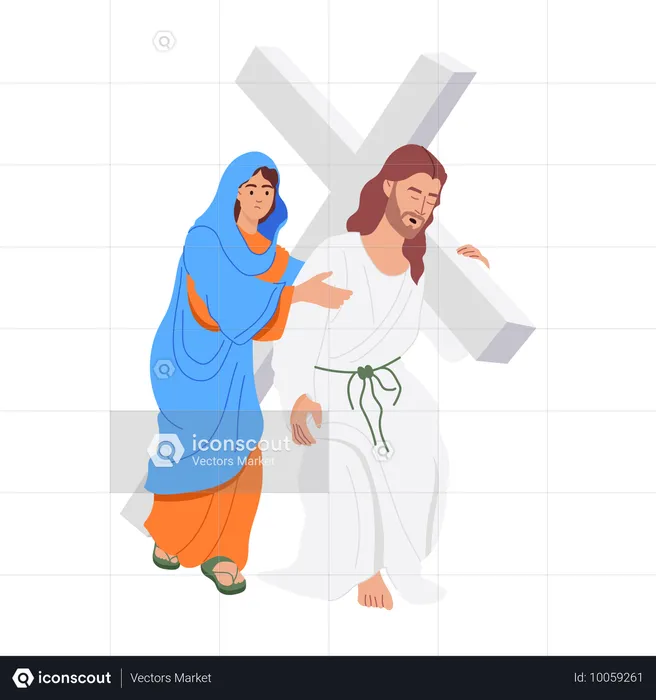 Jesus Mãe de Jesus Cristo o encontra carrega cruz  Ilustração