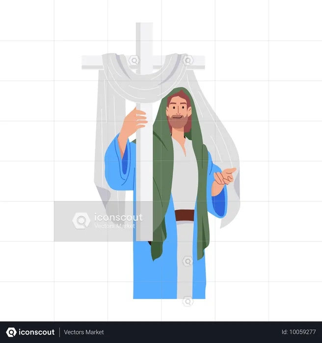 Jesus, Erlöser, Halten, Kreuz  Illustration