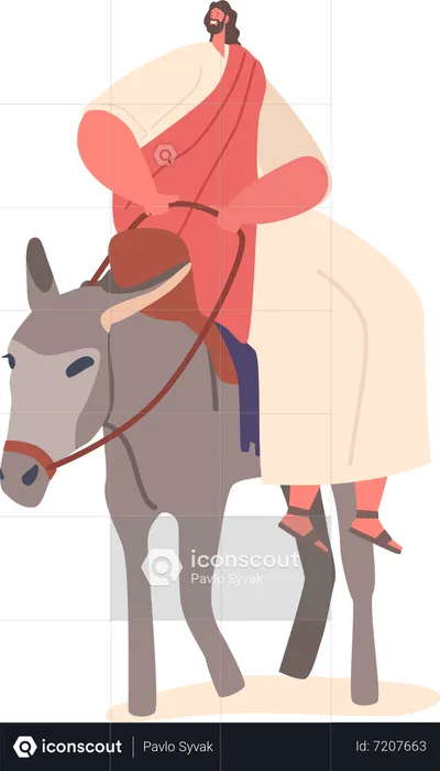 Jesus Riding On Donkey  Illustration