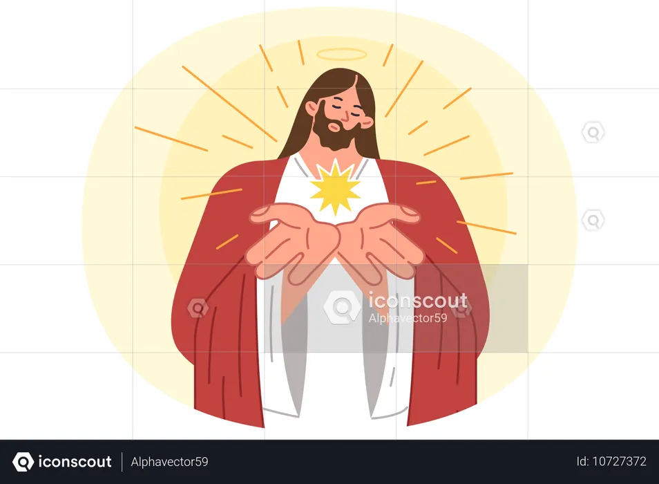 Jesus zeigt Licht, das aus seiner Handfläche austritt  Illustration