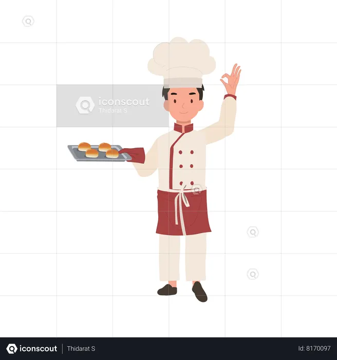 Jeune chef montrant le signe ok  Illustration