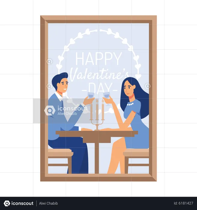 Jeune couple appréciant un dîner aux chandelles le jour de la Saint-Valentin  Illustration