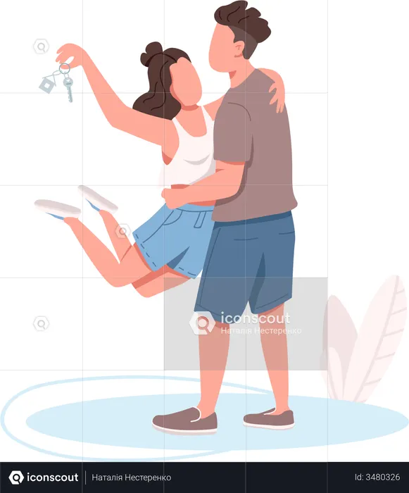 Jeune couple avec nouvelle clé d'appartement  Illustration