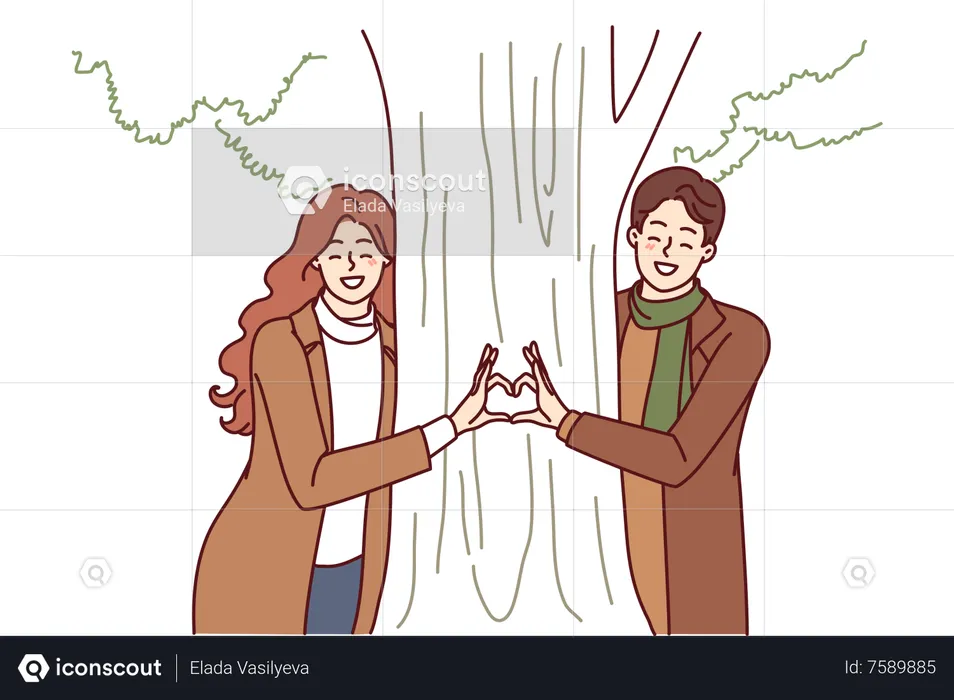 Jeune couple faisant le coeur à l'aide des mains  Illustration