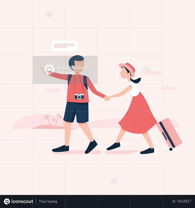 Jeune couple partant en vacances avec bagages  Illustration