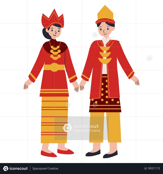 Jeune couple portant le sud de Sumatra  Illustration