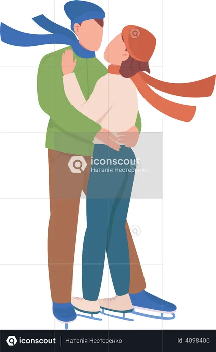 Un jeune couple aime patiner ensemble  Illustration