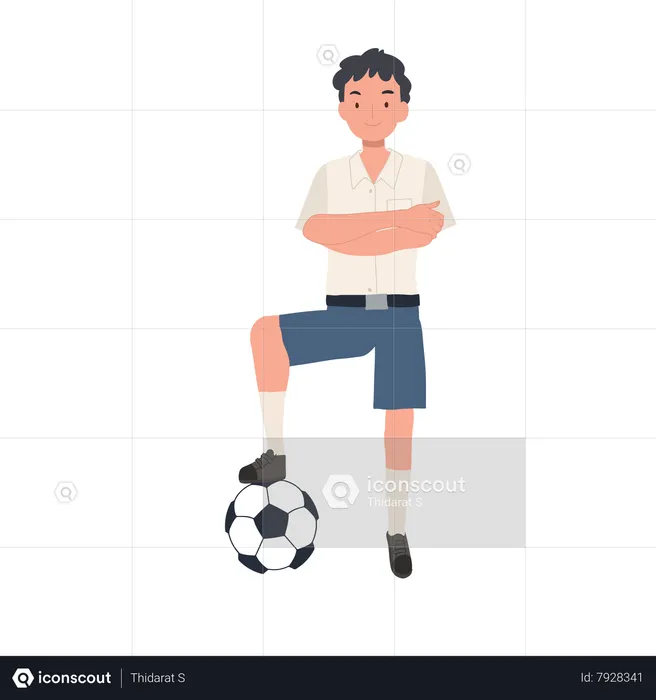 Jeune garçon étudiant thaïlandais avec football  Illustration