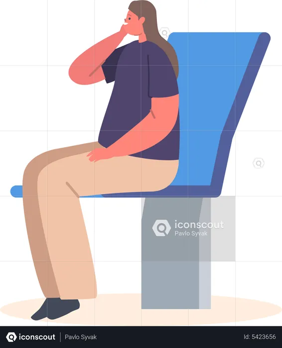 Jeune femme assise sur une chaise dans les transports publics  Illustration