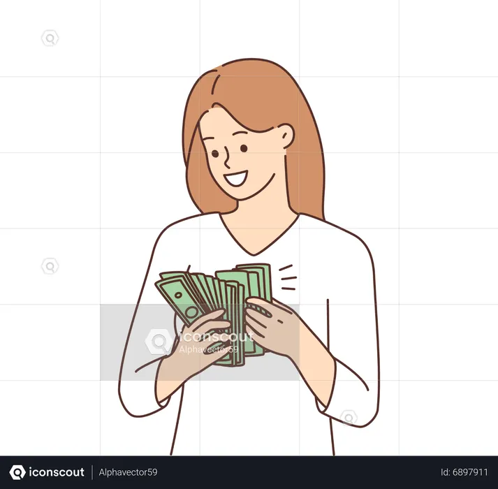 Jeune femme comptant de l'argent  Illustration