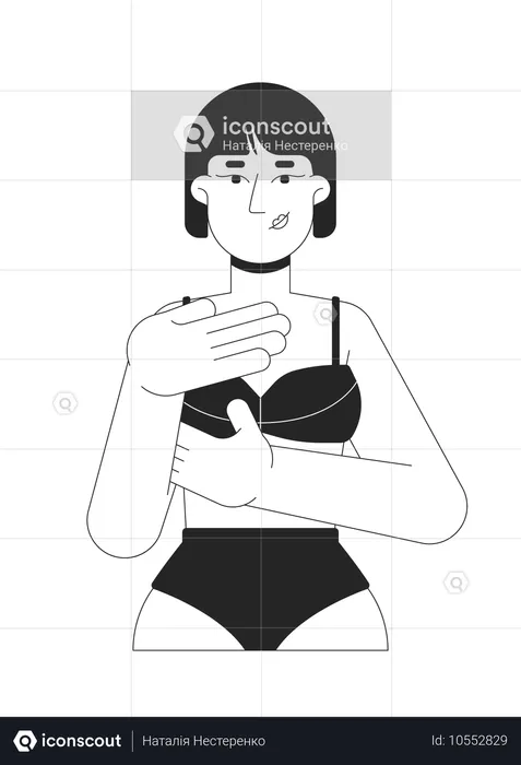 Jeune femme coréenne adulte en bikini s'examinant  Illustration