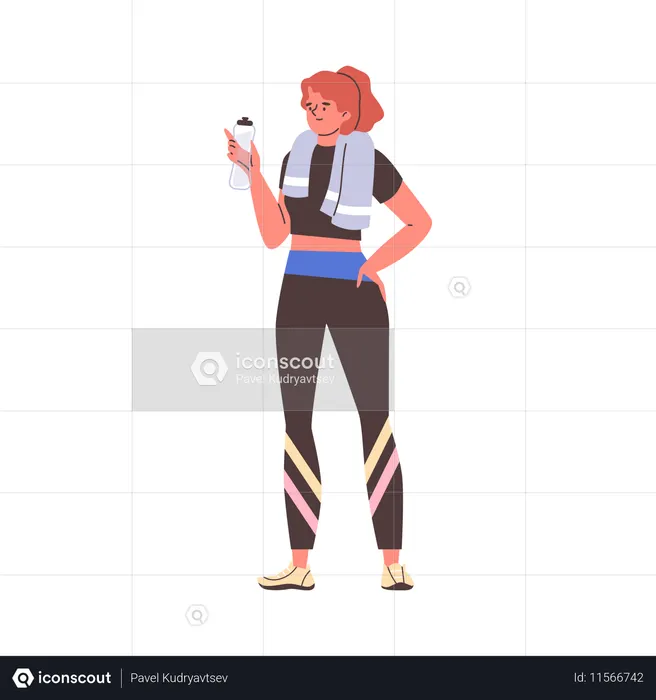 Jeune femme en tenue de sport et avec une serviette sur les épaules  Illustration