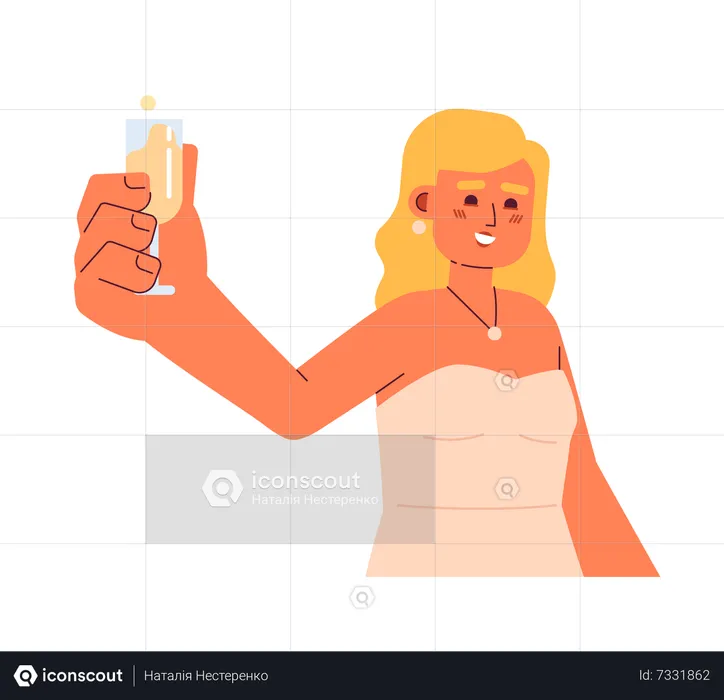 Jeune femme européenne grillant du vin mousseux  Illustration