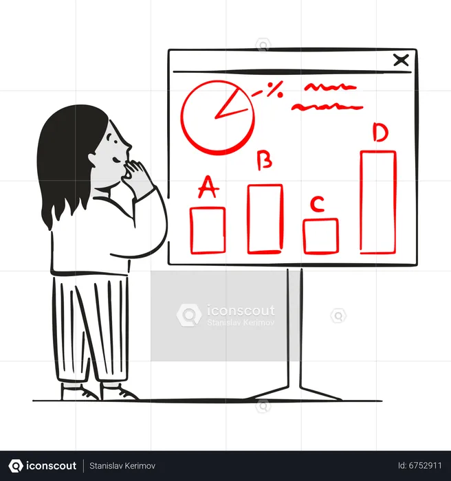 Une jeune femme examine les informations statistiques  Illustration