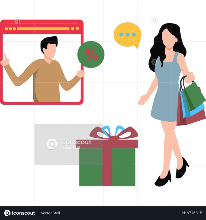 Jeune femme faisant des achats en ligne  Illustration