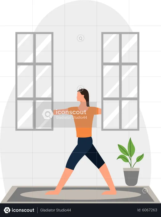 Jeune femme faisant du yoga dans une pièce  Illustration