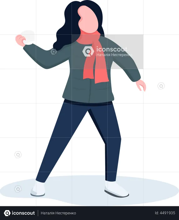 Jeune femme jetant une boule de neige  Illustration