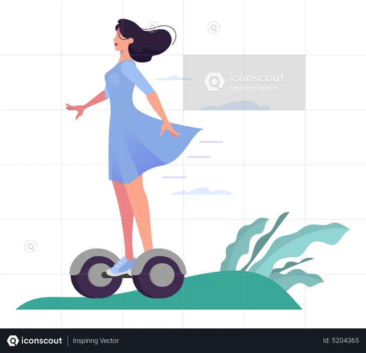 Jeune femme montant un Segway  Illustration