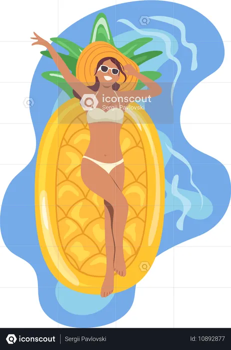 Jeune femme nageant dans la piscine profitant des loisirs tropicaux de l'été vue ci-dessus  Illustration