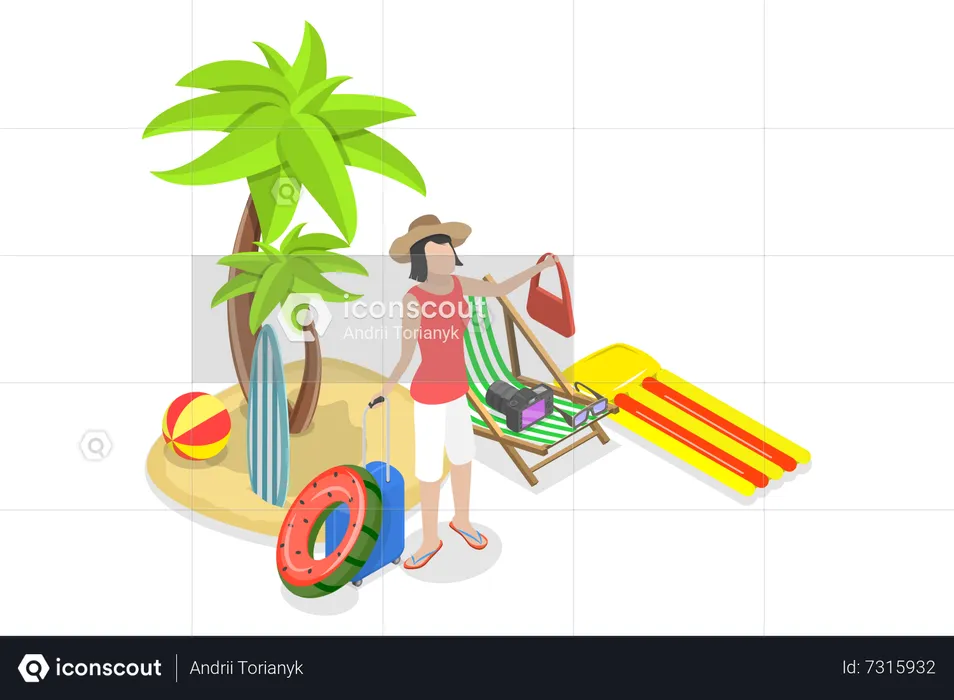 Jeune femme profitant de ses vacances sur la plage  Illustration