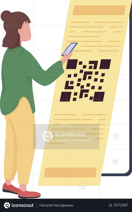 Jeune femme scannant le code QR  Illustration