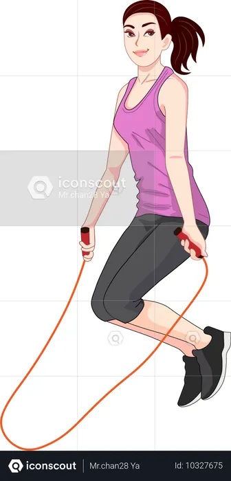 Jeune femme faisant de l'exercice avec une corde à sauter  Illustration