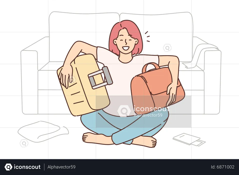 Jeune femme tenant un sac de voyage  Illustration