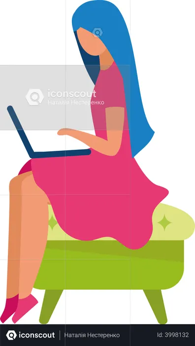 Jeune femme travaillant sur un ordinateur portable  Illustration