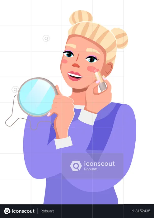 Jeune fille blonde se maquille  Illustration