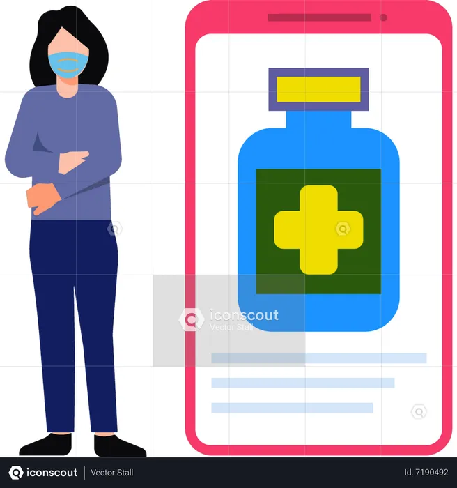 Une jeune fille cherche une prescription de médicaments en ligne  Illustration