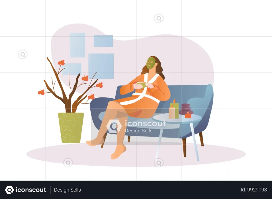 Jeune fille se relaxant dans un salon de spa  Illustration